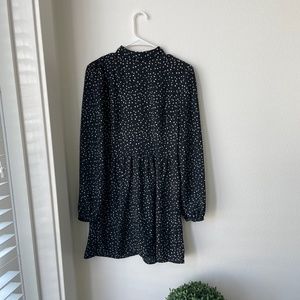 High Neck Polkadot Long Sleeve Dress